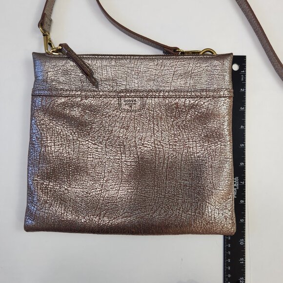 Fossil Metallic Bronze Brown Leather Crossbody Bag Adjustable‎ Strap NWOT - Picture 9 of 13